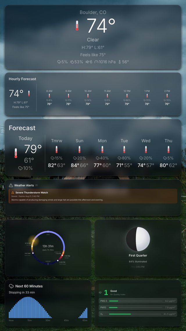 Weather station dashboard, portrait