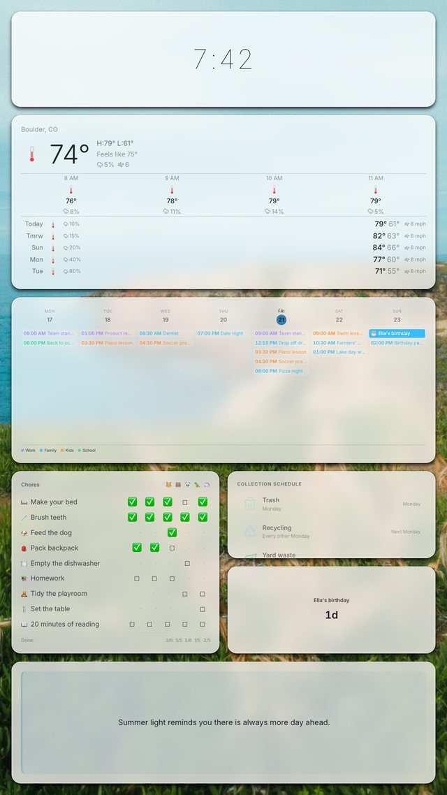 Family hub, light dashboard, portrait