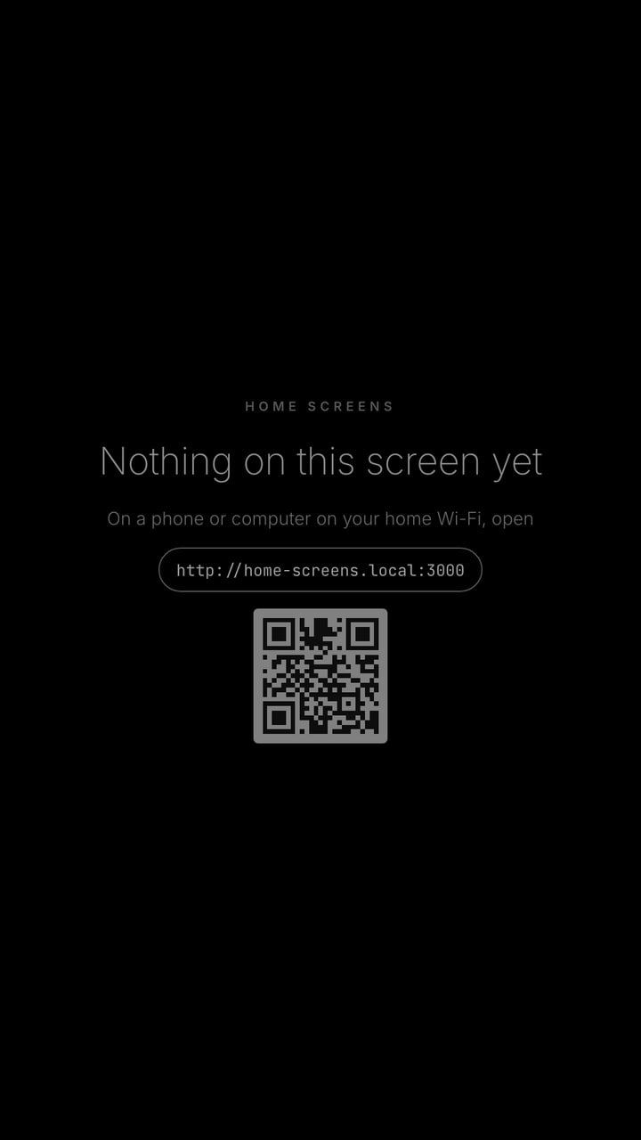 A brand-new display: a dark screen with the address to open in a browser and a QR code.